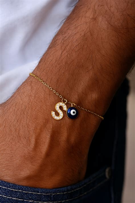 A-Z Letter American Diamond Gold Heart & Evil Eye Charm Rakhi Lumba ...