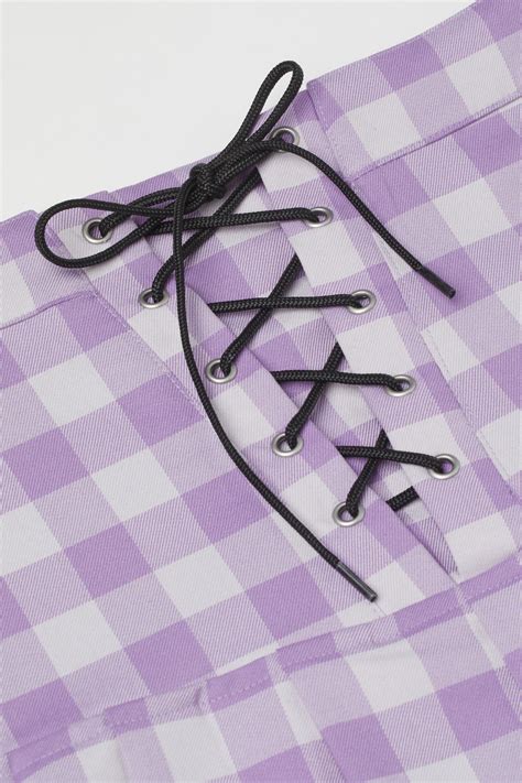 Lacing-detail skirt - Light purple/Checked - Ladies | H&M IN