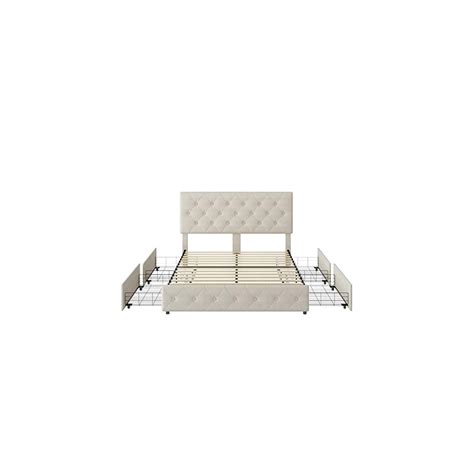 Buy Keyluv Modern Upholstered Bed Frame with 4 Drawers, Button Tufted ...