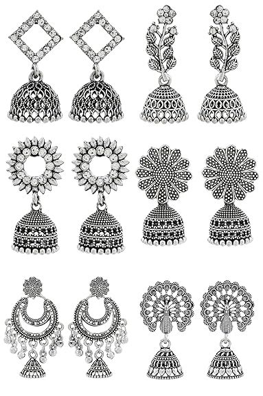 Buy DEW MAT Traditional Oxidised Silver Jhumka Earrings for women ...