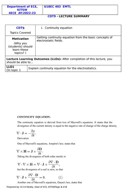 ETTL CDT9 Summary Unit1 4ECE VVR(2022-23-Copy - Department of ECE ...