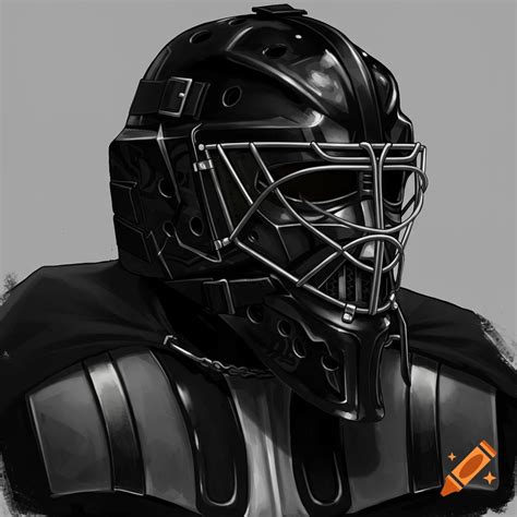 A hockey goalie helmet designed like Darth Vader's helmet. on Craiyon