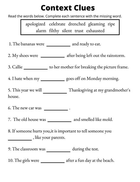 Context Clues. 3rd Grade ELA Worksheets and Study Guides. - Worksheets ...