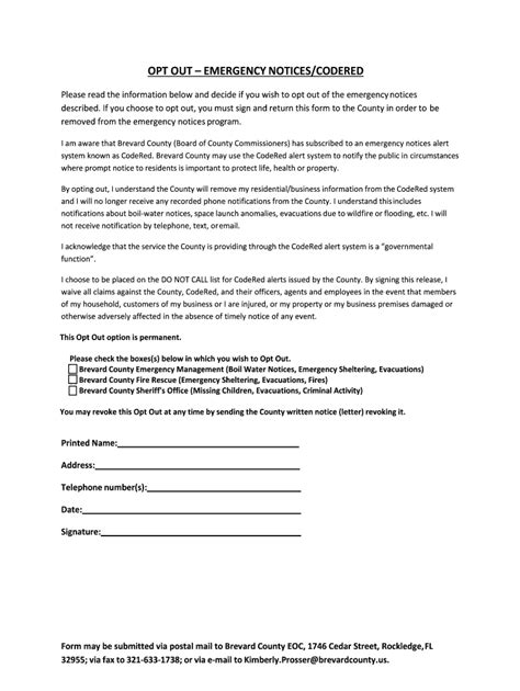 Brevard County CodeRed Opt Out Form - Blank Fillable Template | Fill ...