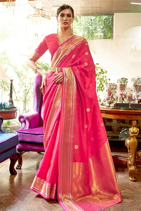 Buy Mandy Pink Woven Kanjivaram Silk Saree Online - MySilkLove