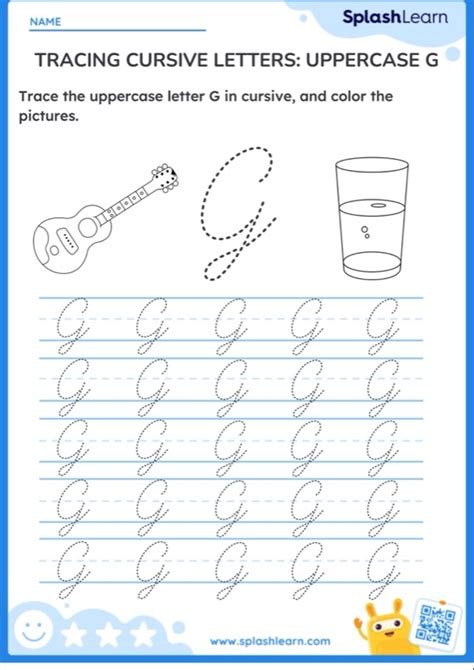 Tracing Cursive Letters: Uppercase G — Printable ELA Worksheet