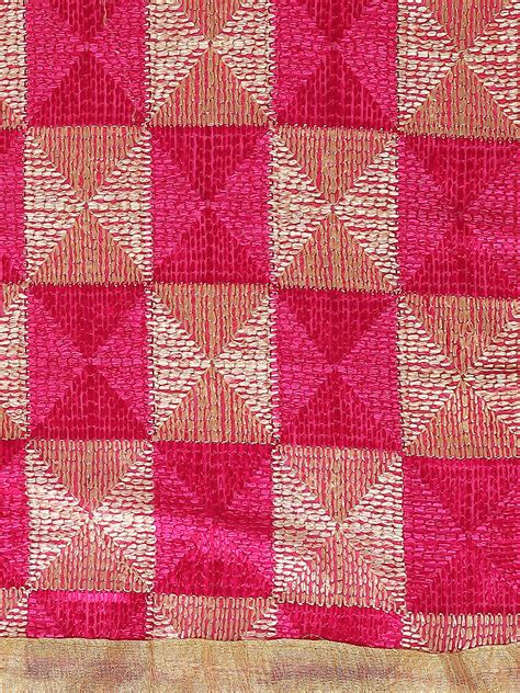 Pink & Gold Chiffon Phulkari Dupatta Dupatta Bazaar