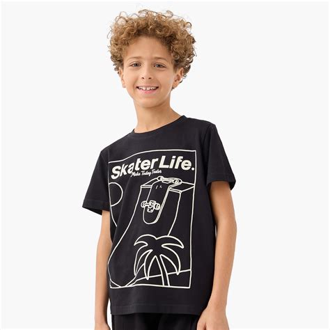 Buy Juniors Skater Graphic Print Crew Neck T-shirt with Short Sleeves ...