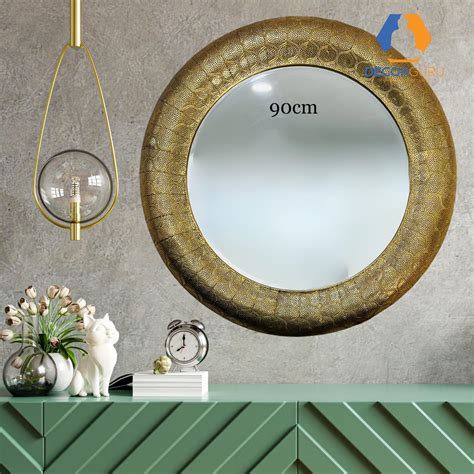 Round Gold Moroccan Style Mirror - 90cm Diameter - Decorative Wall Accent