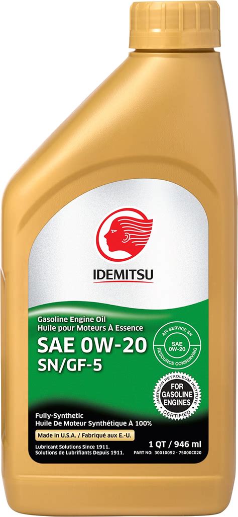 Idemitsu 30010092-75000C020 Full Synthetic 0W-20 Engine Oil (SN/GF-5-1 ...