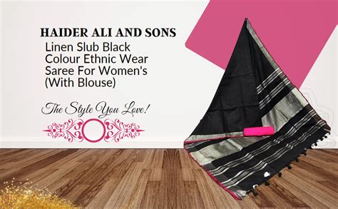 Buy HAIDER ALI AND SONS Linen Slub Black Colour Ethnic Wear Saree For ...