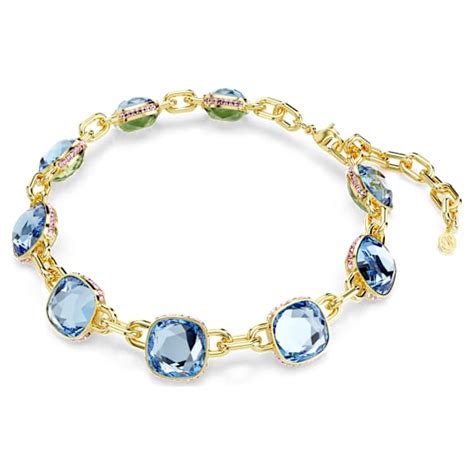 Chroma Tennis necklace, Cushion cut, Multicolored, Gold-tone plated ...