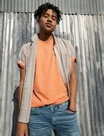 Buy American Eagle Men Brown Striped Button-Up Resort Shirt Online