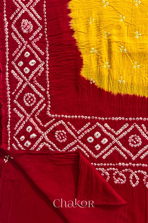 Yellow and Red Bandhani Mulmul Cotton Women's Dupatta | Kutch Tie-Dye ...