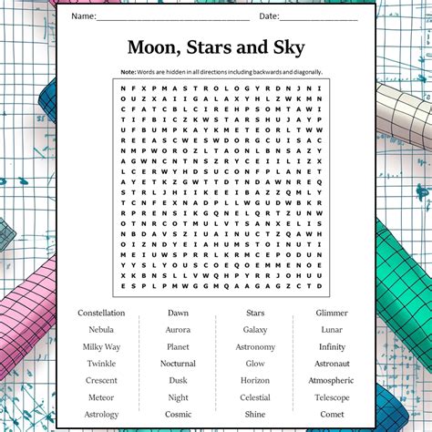 Moon, Stars and Sky Word Search Puzzle Worksheet Activity PDF ...