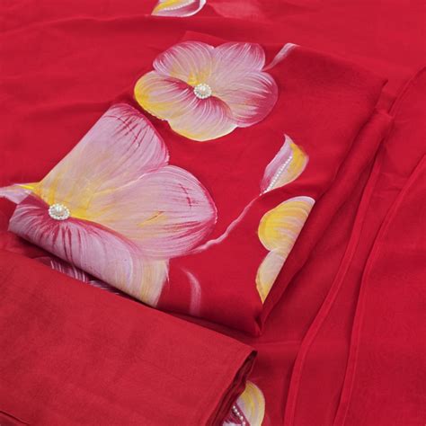 Set 35-27th Aug - Most Wanted Red Organza Kurta - Attractive Handpaint ...