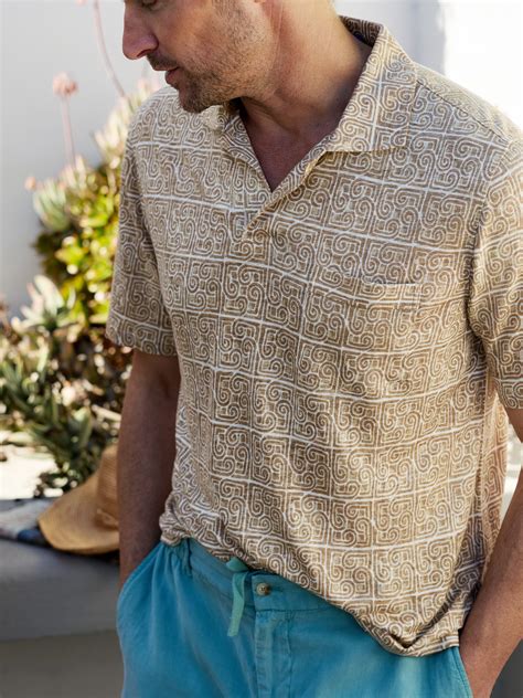 White/Tan Labyrinth Squared Riva Linen Polo | Men's Knits & Polos | J ...