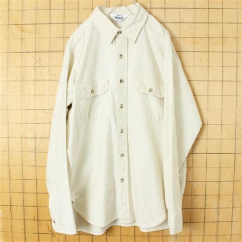 70s 80s USA Woolrich コットン シャモアクロス シャツ オフホワイト メンズL 長袖 アメリカ古着 013124ss46 ...