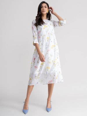 Buy Fablestreet Chanderi Floral Dress - White (S) Online