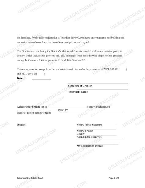 Michigan Enhanced Life Estate or Lady Bird Deed - Lady Bird Deed ...