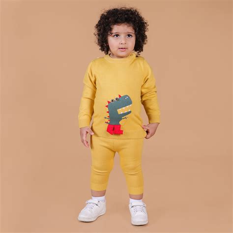 Mighty Dino Knitted Winter Co-Ord Set - Yellow – Mama and Peaches