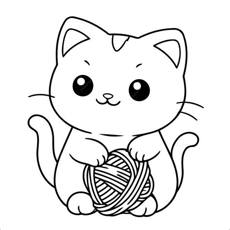 Premium Vector | Cat playing with yarn coloring page for toddlers