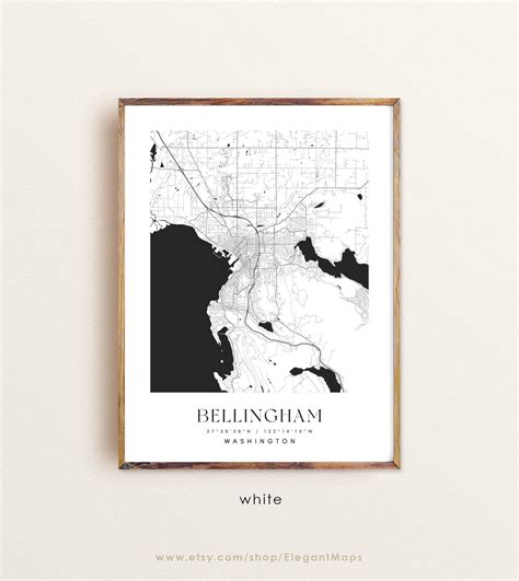 Bellingham Washington map Bellingham WA map Bellingham city | Etsy
