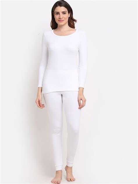Buy Aerowarm Women White Solid Thermal Top & Bottom - Thermal Set for Women 20568690 | Myntra