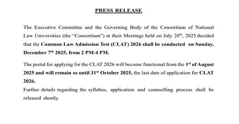 CLAT 2026 Notification Out @consortiumofnlus.ac.in, (Exam on Dec 7 ...