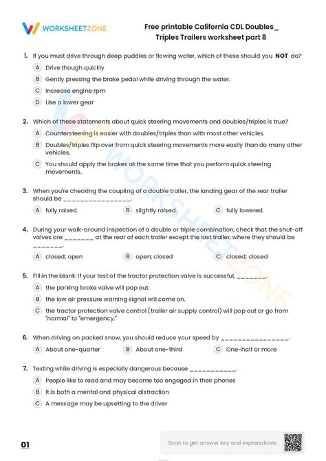 Free Printable California CDL Doubles/ Triples Trailers Worksheet Part 8