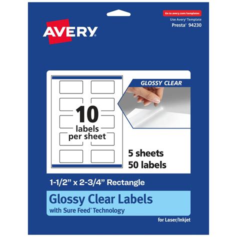 Avery Glossy Clear Rectangle Labels with Sure Feed, 1.5" x 2.75", Color ...