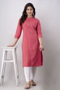 Aanchal Women Striped Straight Kurta - Buy Aanchal Women Striped ...