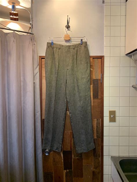 “RALPH LAUREN” khaki gray linen herringbone 2tuck slacks | LAUGH