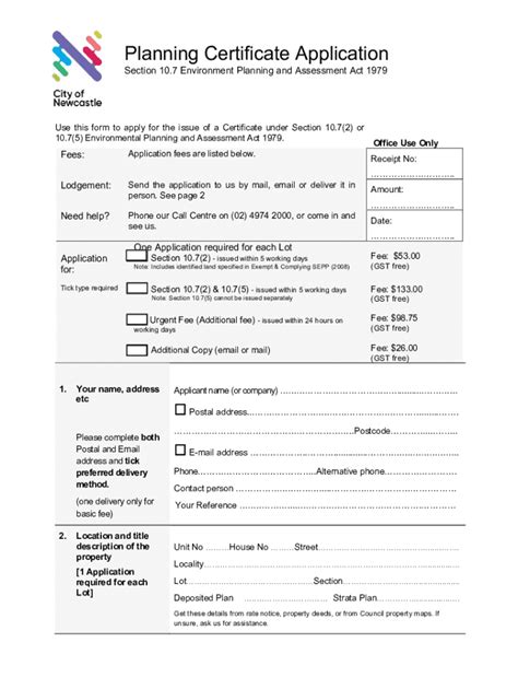 Fillable Online newcastle nsw gov S10-7 Planning Certificate ...
