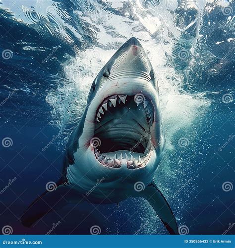 Great White Shark Underwater, Mouth Open, Showing Teeth Stock ...