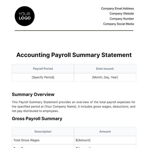 Image result for Payroll Summary Example