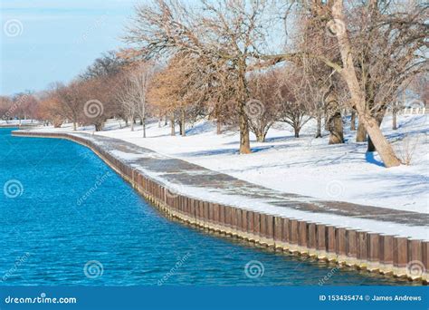 Snow Covered Shoreline of Diversey Harbor in Lincoln Park Chicago ...