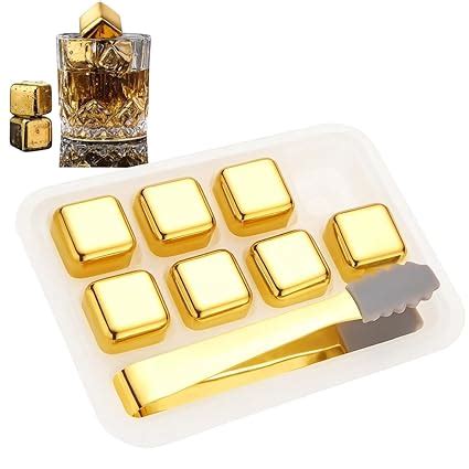 Buy THW® Golden Finish Stainless Steel Pack of 8 Reusable Ice Cubes ...
