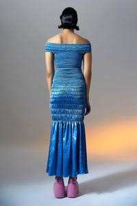 Buy Blue Vegan Mashru Shirred Fish Cut Skirt For Women by Aroka Online ...