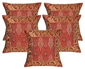 Buy Lal Haveli Home Decorative Ethnic Design Red Silk Cushion Covers 16 ...