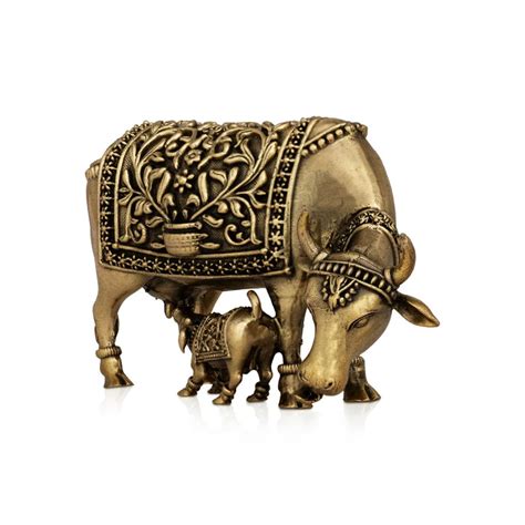 Cow And Calf Statue | Brass Kamadhenu Idol | Home Decor Statue