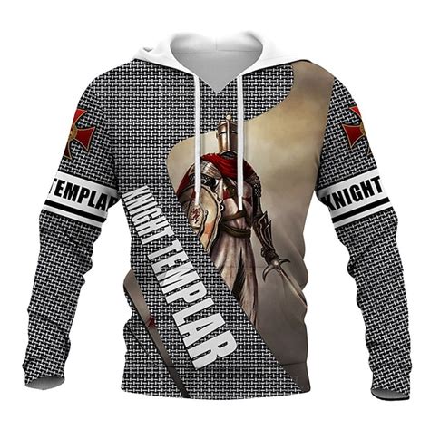 Men's Graphic Knights Templar Cross Hoodie Hoodies Sweatshirt Designer ...