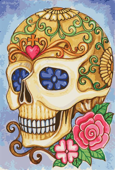 Sugar skull day of the dead hand watercolor painting on paper and make ...