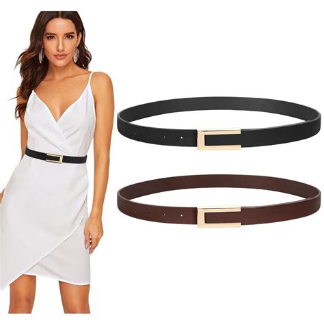 JASGOOD 2 Pack Women Leather Belts for Dress Thin Waist Belt with Gold ...