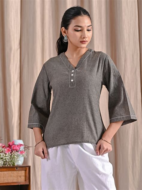 Biscuit Handloom Cotton Anchor Thread Designer Top – QuaClo