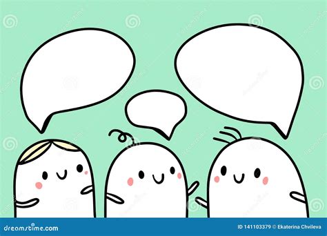 Three Friends Talking Illustration with Cute Marshmallow and Speech ...