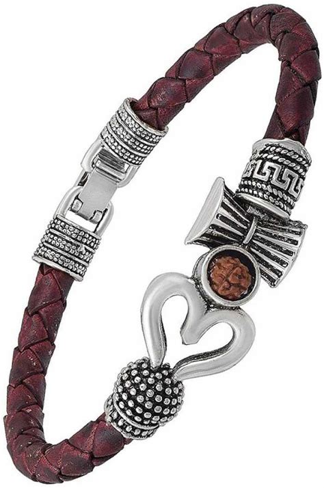 Buy RIKIJAZ Trishul Damru Lord Shiv Om Rudraksha Beads Silver Plated ...