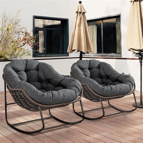 HOMEFUN Outdoor Patio Rocking Chairs, Oversized Papasan Rocking Chair ...