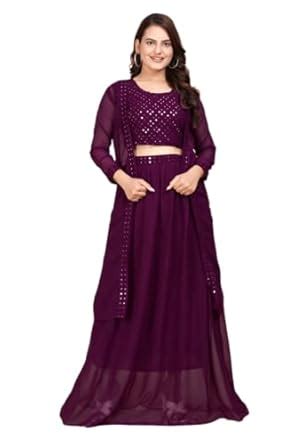 Buy Women A-Line Gorgette Regular Fit Full Length Embroided Dress Set ...