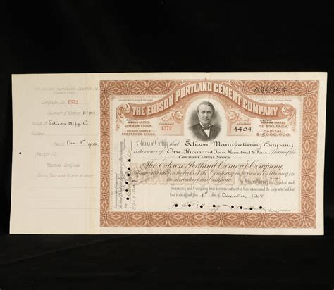 Thomas Edison Signed Stock Certificate